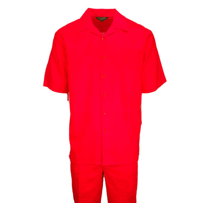 Mens Red Linen Shirt and Pants Casual Outfit Set