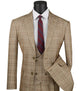 Regular Fit Camel Glen Plaid Three-Piece Suit
