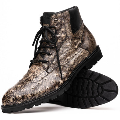 Marco Di Milano Renzo Stone Black Ostrich Lace-Up Boots 2 RENZO_OSTRICH_STONE BLACK_8  - from alligatorwarehouse.com