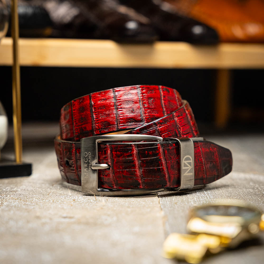 Marco Di Milano Riccardo Belt: Black Cherry Leather Dress Shoe