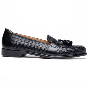 Zelli Riviera Woven Calfskin Tassel Loafers in Black