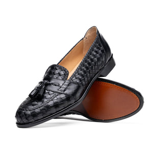 Zelli Riviera Woven Calfskin Tassel Loafers in Black