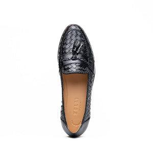 Zelli Riviera Woven Calfskin Tassel Loafers in Black