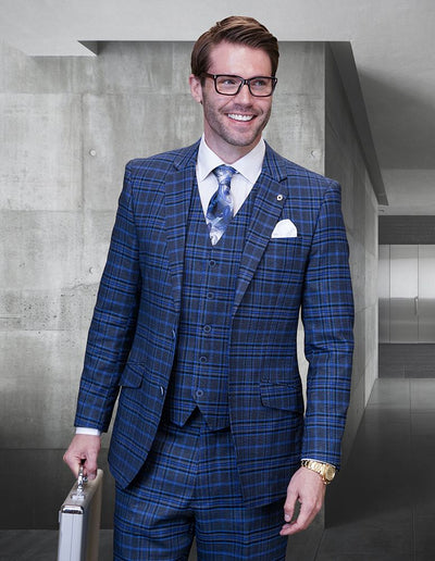 Statement Men's 3 Piece 100% Wool Plaid Suit - Triple Tone Design 1 RIZOLI  - from alligatorwarehouse.com