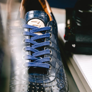 Zelli Rocco Hand-Burnished Crocodile Embossed Sneakers in Navy
