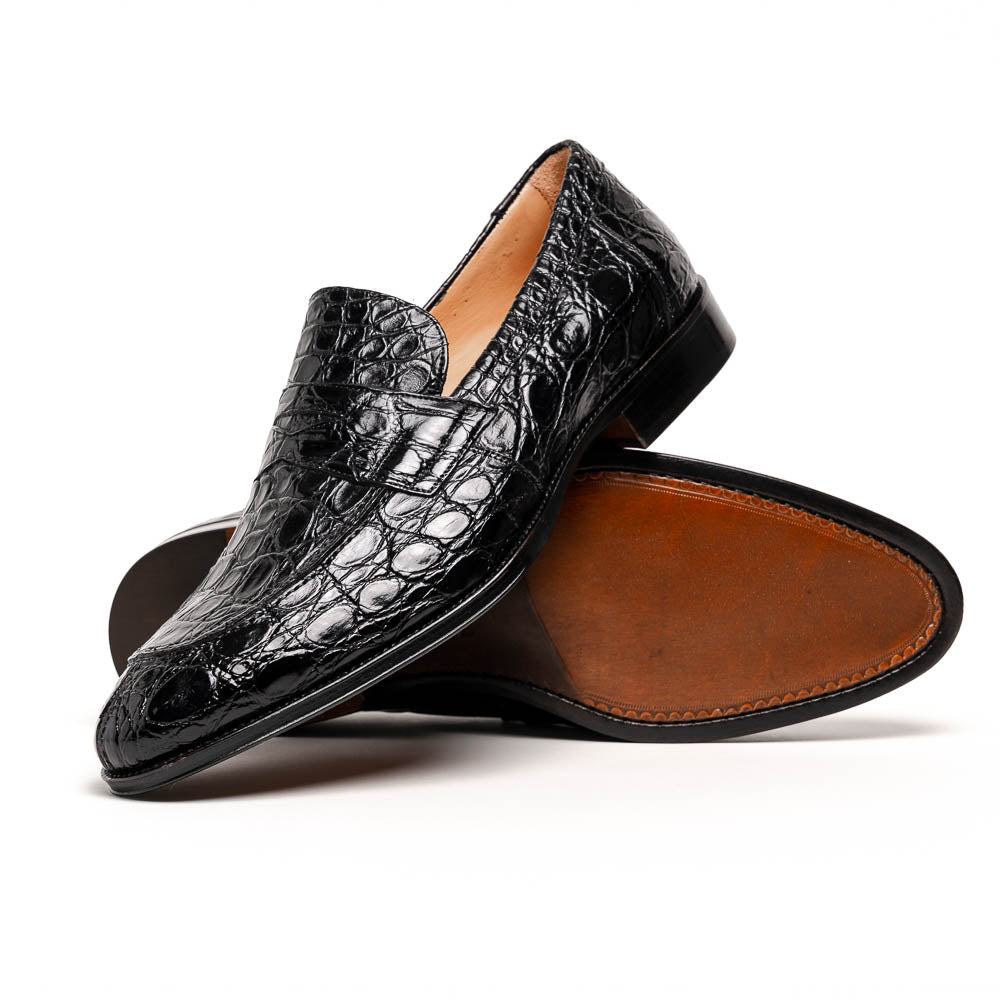 Zelli Roma Genuine Caiman Crocodile Penny Loafer in Black