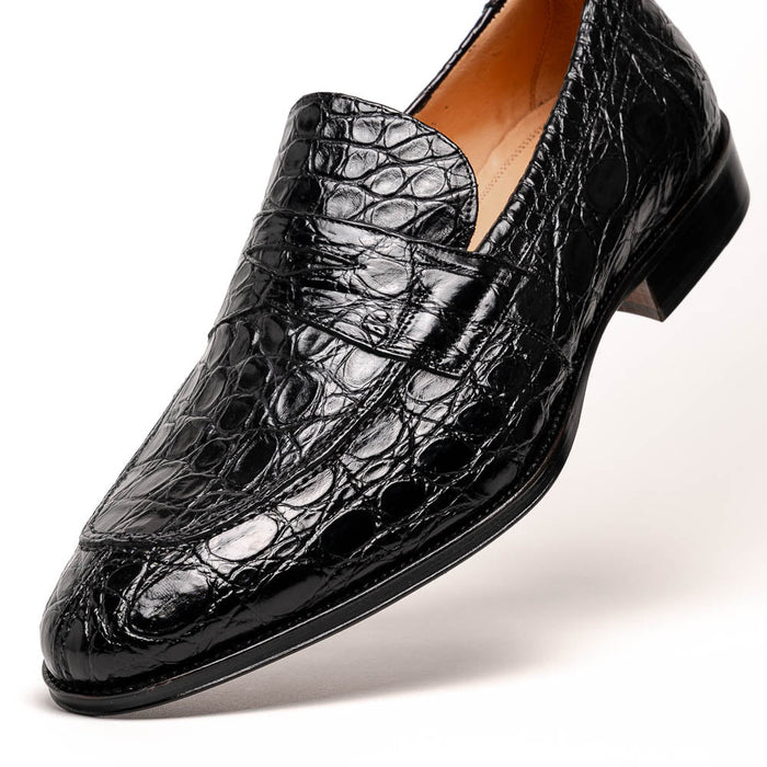 Zelli Roma Genuine Caiman Crocodile Penny Loafer in Black