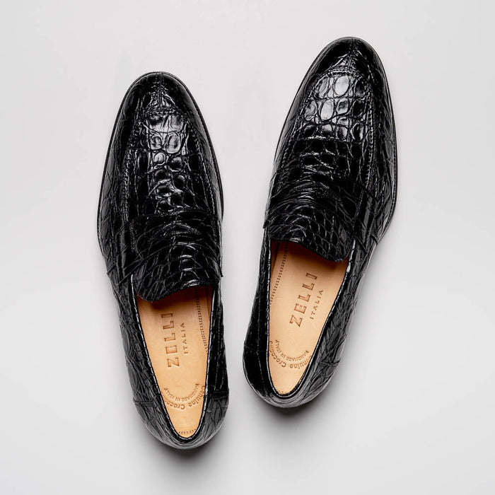 Zelli Roma Genuine Caiman Crocodile Penny Loafer in Black