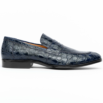 Zelli Roma Classic Penny Loafers in Genuine Caiman Crocodile Navy