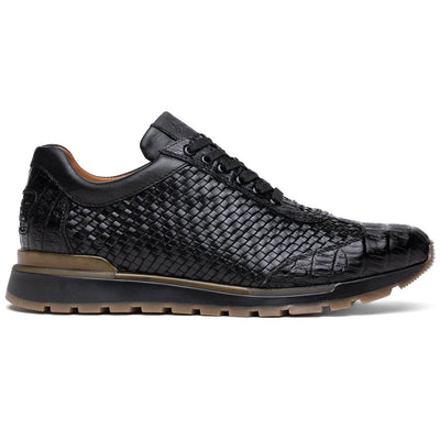 Marco Di Milano Roma Black Genuine Caiman Crocodile / Woven Leather Fashion Sneakers 1 ROMA_CAIMAN FUSCUS_BLACK_8  - from alligatorwarehouse.com