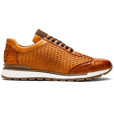 Marco Di Milano Roma Brandy Genuine Caiman Crocodile / Woven Leather Fashion Sneakers 1 ROMA_CAIMAN FUSCUS_BRANDY_8  - from alligatorwarehouse.com