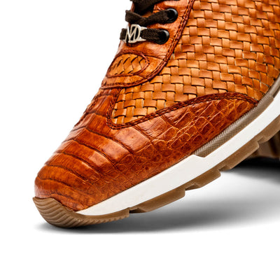 Marco Di Milano Roma Brandy Genuine Caiman Crocodile / Woven Leather Fashion Sneakers 3 ROMA_CAIMAN FUSCUS_BRANDY_8  - from alligatorwarehouse.com