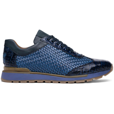 Marco Di Milano Roma Navy Genuine Caiman Crocodile / Woven Leather Fashion Sneakers 1 ROMA_CAIMAN FUSCUS_NAVY_8  - from alligatorwarehouse.com