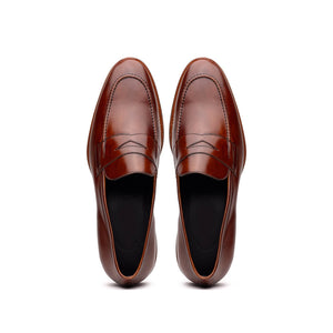 Zelli Roma Hand-Burnished Calfskin Penny Loafers in Cognac