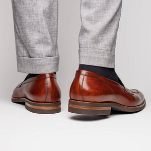 Zelli Roma Hand-Burnished Calfskin Penny Loafers in Cognac