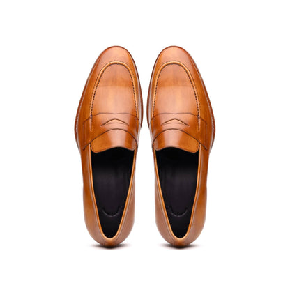 Zelli Roma Hand-Burnished Calfskin Penny Loafers in Camel