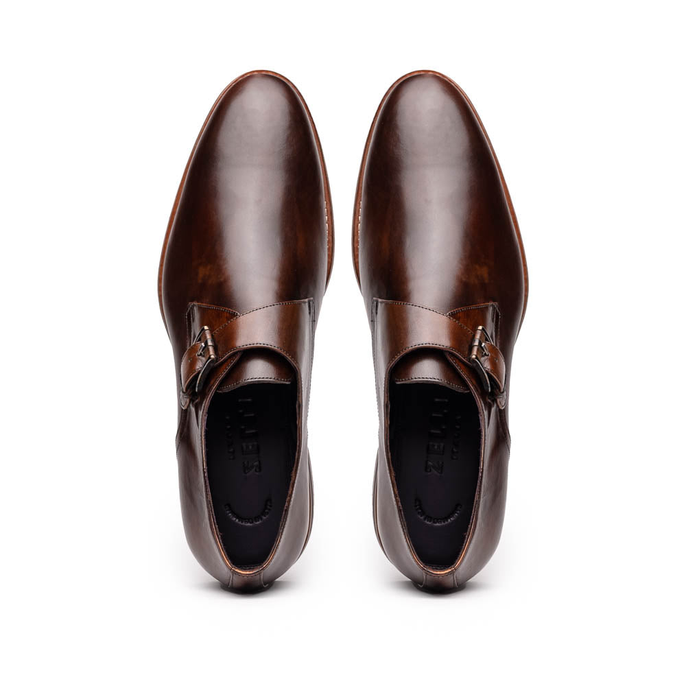 Zelli Roman Smooth Calfskin Monk Strap Dress Shoes in Chestnut