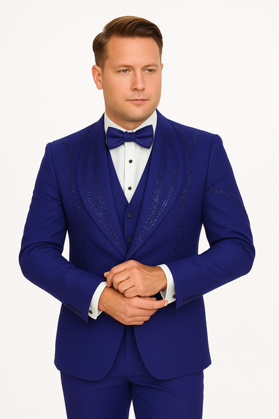 Royal Blue Italian Wool 3-Piece Modern Fit Tuxedo 5   - from alligatorwarehouse.com