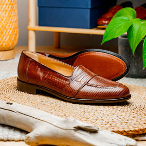 Zelli Rossi Genuine Teju Lizard Apron Toe Slip-On Loafer in Cognac