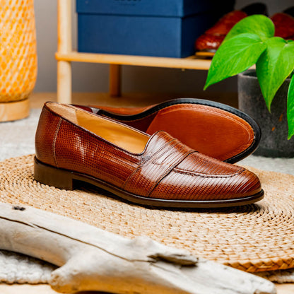 Zelli Rossi Genuine Teju Lizard Apron Toe Slip-On Loafer in Cognac