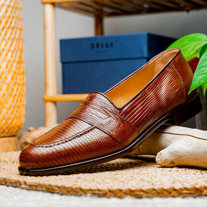 Zelli Rossi Genuine Teju Lizard Apron Toe Slip-On Loafer in Cognac