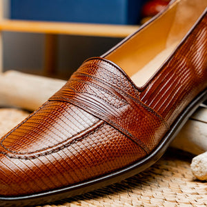 Zelli Rossi Genuine Teju Lizard Apron Toe Slip-On Loafer in Cognac