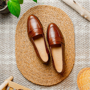 Zelli Rossi Genuine Teju Lizard Apron Toe Slip-On Loafer in Cognac