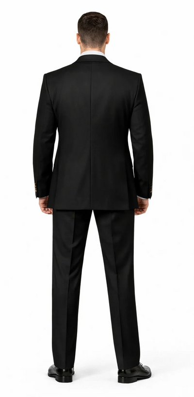 Rossiman Black Suit for Men – Classic 1-Button Peak Lapel Jacket & Double-Breasted Vest