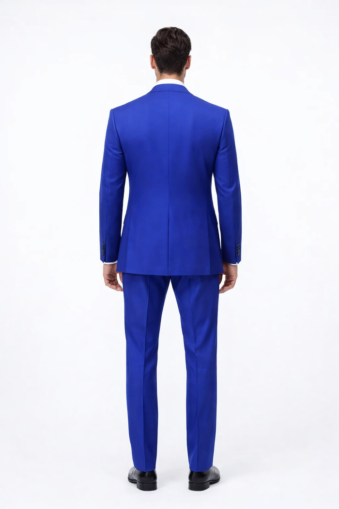 Rossiman Brand Royal Blue Suits - 1 Button Suit Peak Lapel Double Breasted Vest