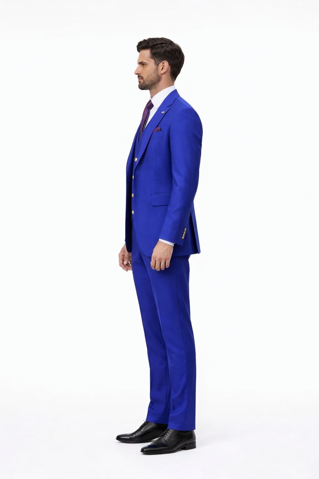 Rossiman Brand Royal Blue Suits - 1 Button Suit Peak Lapel Double Breasted Vest