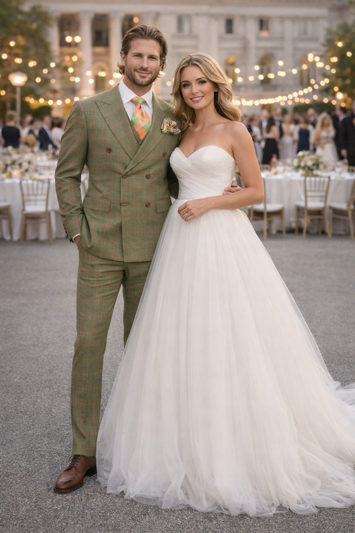 Rossiman Suit – Sage Green & Burnt Orange Windowpane Plaid Double-Breasted Suit