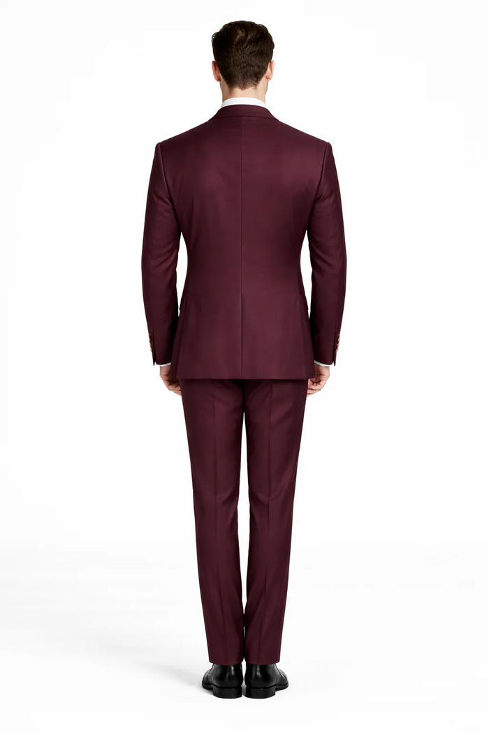Rossiman Burgundy Suit for Men – Peak Lapel 1-Button Jacket & Double-Breasted Vest