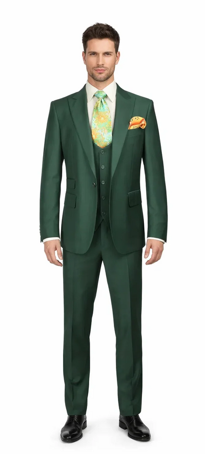 Rossiman Hunter Green Men's Slim-fit Suit Vested Flat Front Pants