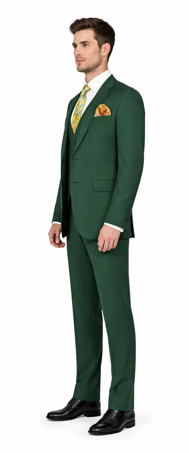 Rossiman Hunter Green Slim Fit Men's Suit – 3-Piece Vested Set with Flat Front Trousers