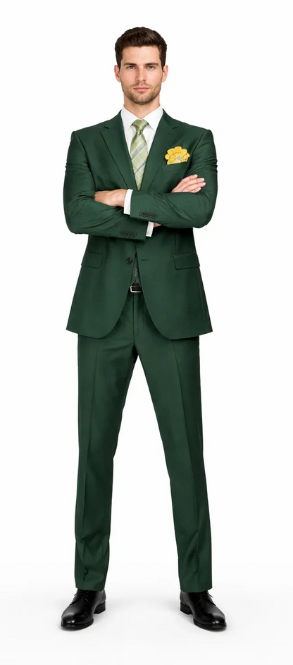 Rossiman Hunter Green Men's Slim-fit Suit Vested Flat Front Pants