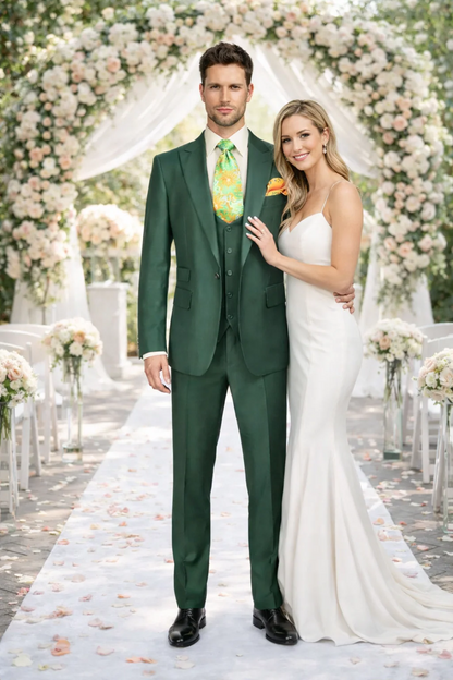 Rossiman Hunter Green Men's Slim-fit Suit Vested Flat Front Pants