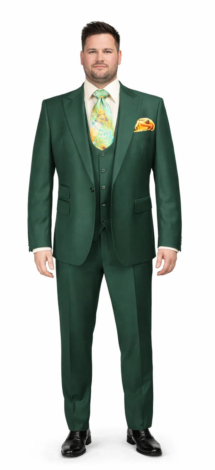 Rossiman Hunter Green Men's Slim-fit Suit Vested Flat Front Pants