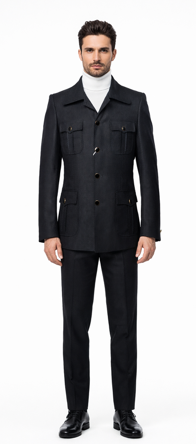 Black Safari Walking Suit for Men – Rossiman Utility Jacket and Trousers Set