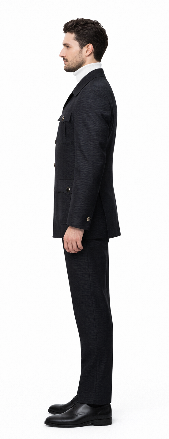 Black Safari Walking Suit for Men – Rossiman Utility Jacket and Trousers Set