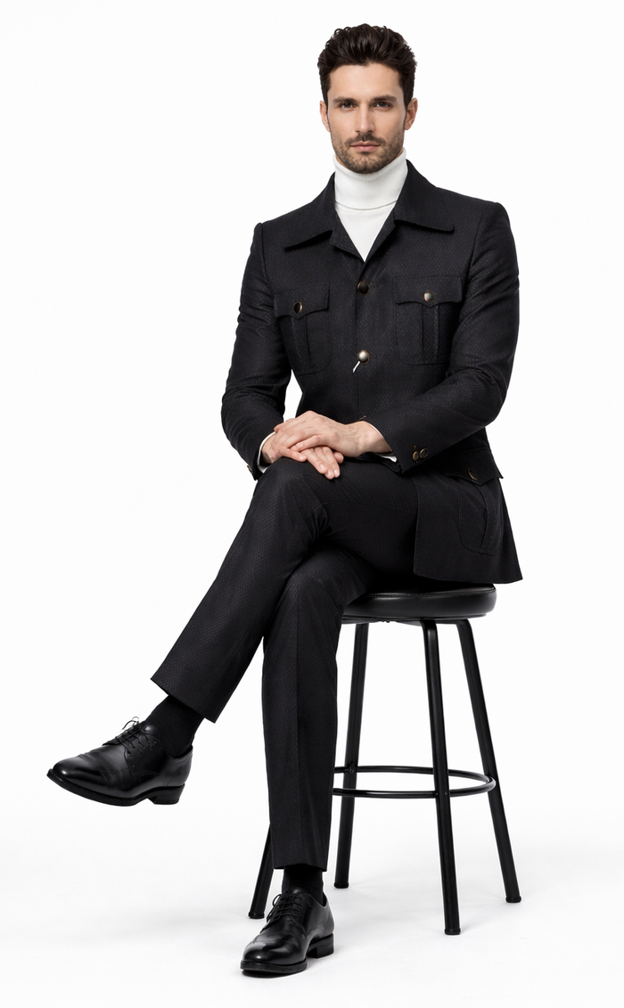 Black Safari Walking Suit for Men – Rossiman Utility Jacket and Trousers Set