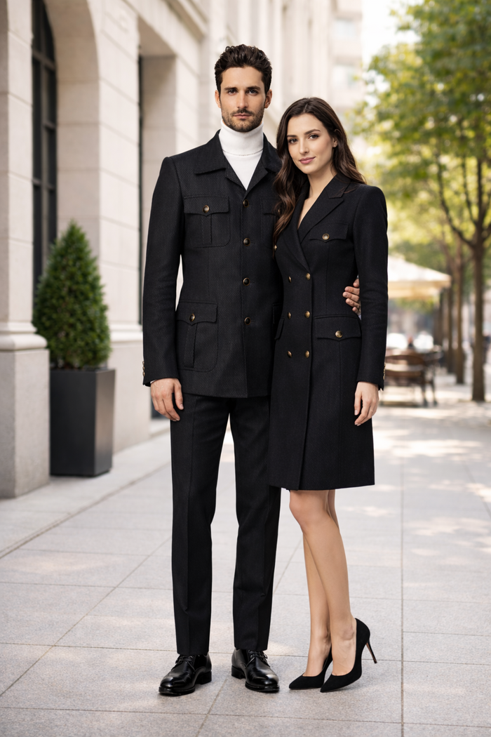 Black Safari Walking Suit for Men – Rossiman Utility Jacket and Trousers Set