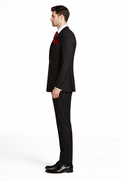 Rossiman Men’s Formal Black Slim Fit Suit – 3-Piece with Stylish Vest & Trousers