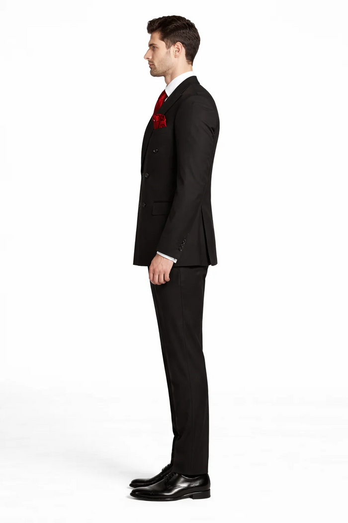 Rossiman Men’s Formal Black Slim Fit Suit – 3-Piece with Stylish Vest & Trousers