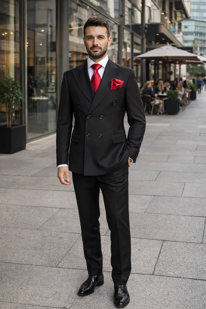 Rossiman Men’s Formal Black Slim Fit Suit – 3-Piece with Stylish Vest & Trousers