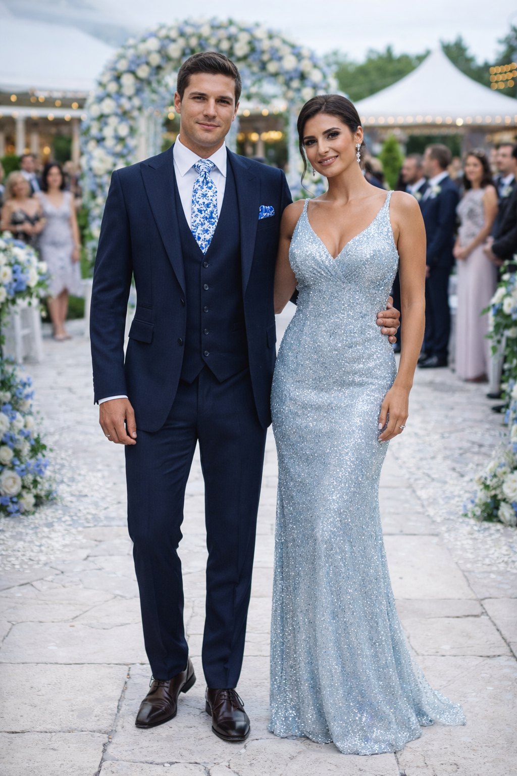 Rossiman Men’s Formal Blue Suit – Slim Fit Design with Vest and Trousers