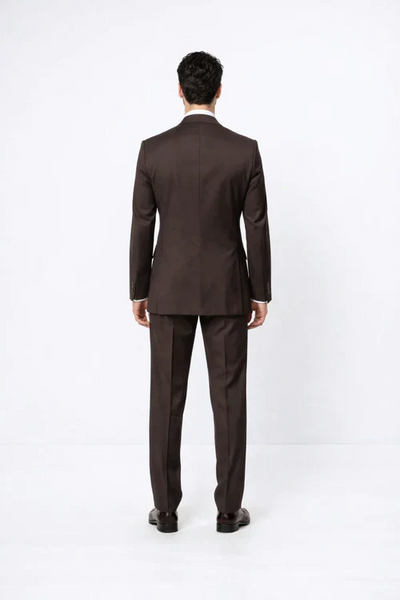 Suits With Baggy Pleated Pants - Wide Leg Pants 100% Wool - Classic Fit in Brown Color by Rossiman