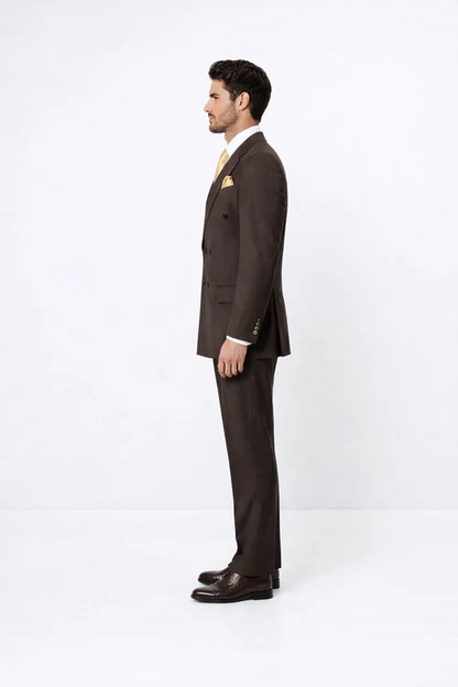 Suits With Baggy Pleated Pants - Wide Leg Pants 100% Wool - Classic Fit in Brown Color by Rossiman