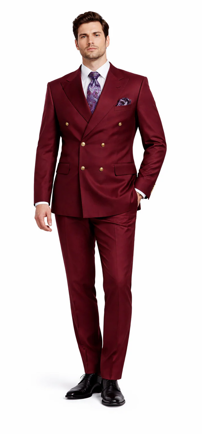 Rossiman Men's Burgundy Slim Fit Formal Suit – Modern Double-Breasted Jacket