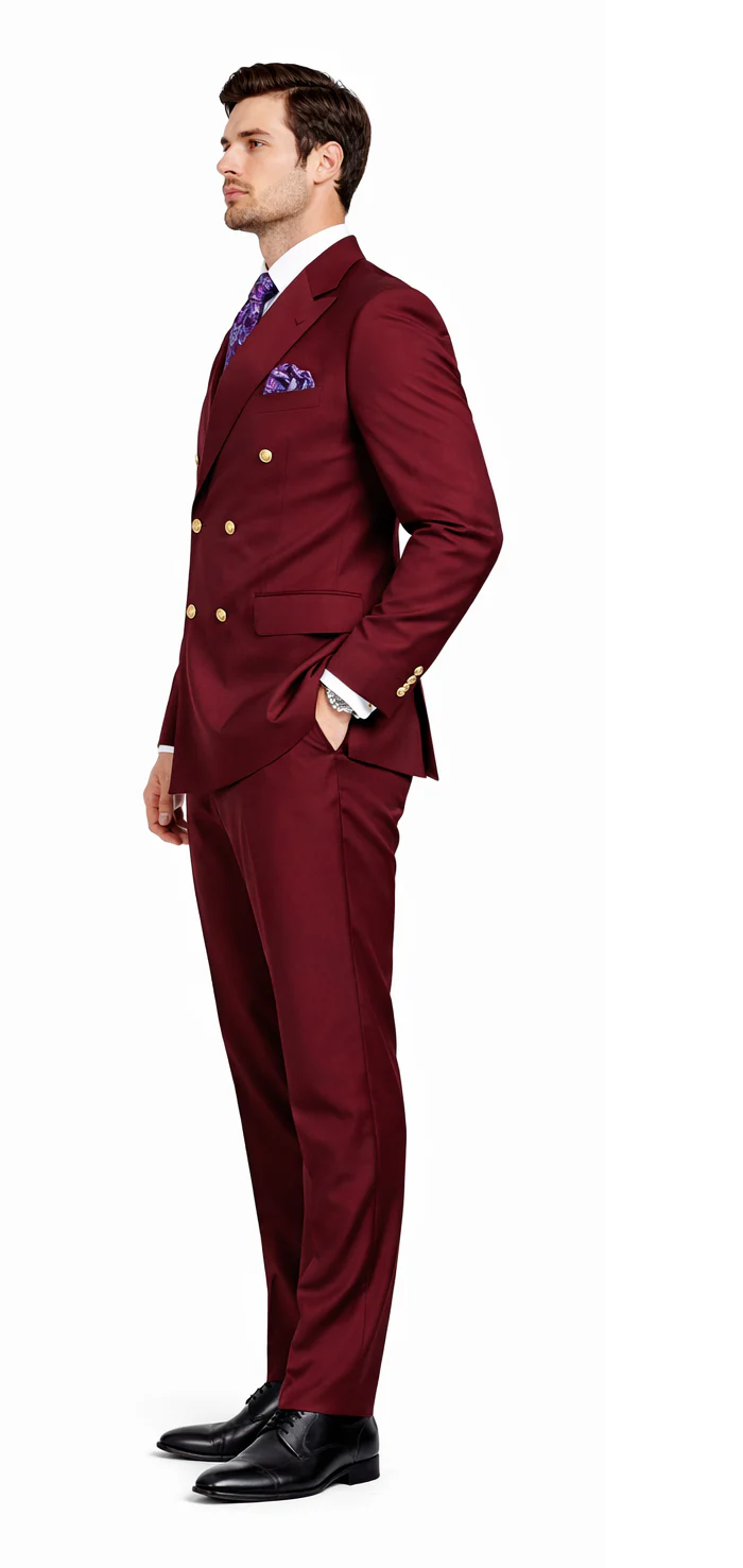 Rossiman Men's Burgundy Slim Fit Formal Suit – Modern Double-Breasted Jacket