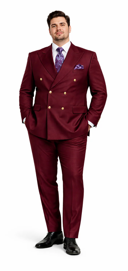 Rossiman Burgundy Men's Suit Double Breasted Slim Fit